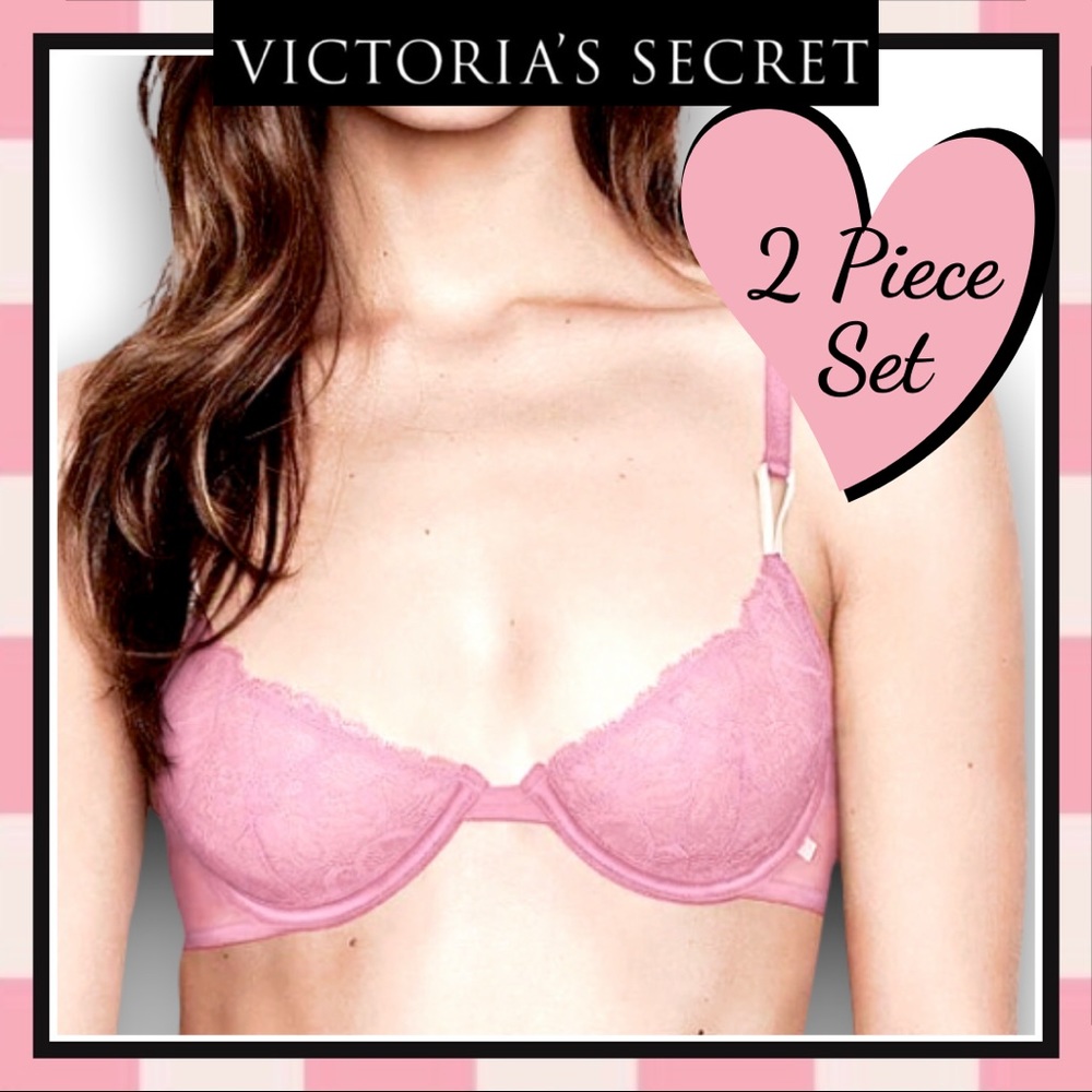 Victoria’s Secret 34F & Medium High Waist Thong Sexy Tee Unlined Demi Bra 34(3D)